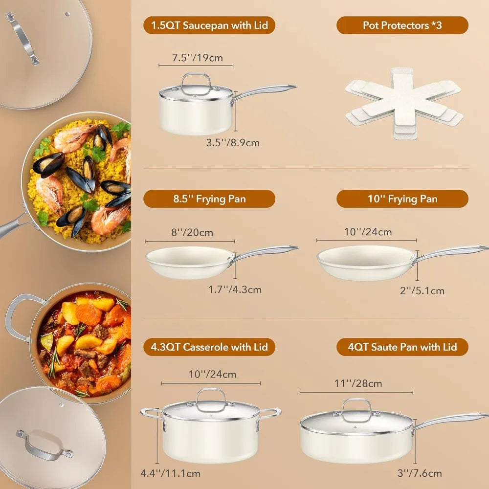 11pcs Ceramic Nonstick Cookware Set Oven Safe