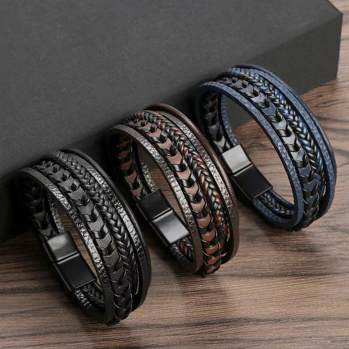 Men’s Vintage Leather Braided Magnetic Bracelet