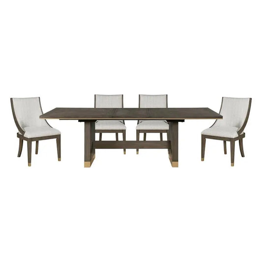 Brown Extension Dining Set Gold Tipped Armchairs
