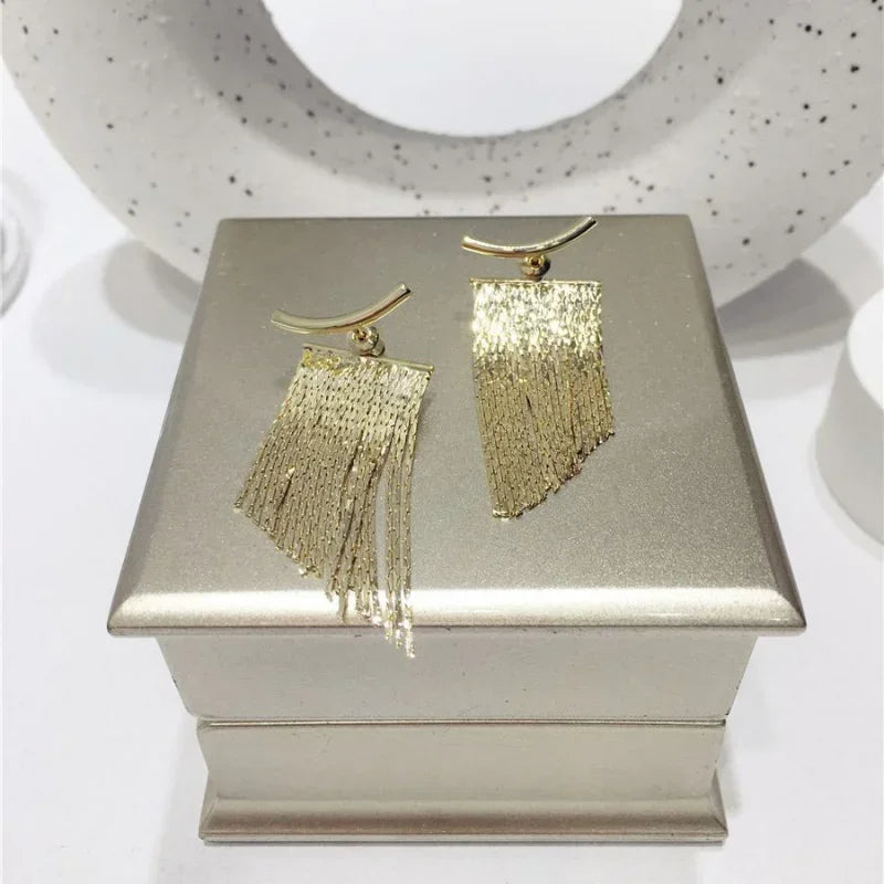 Gold Tassel Statement Earrings for Women