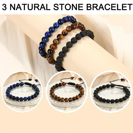 8mm Natural Tiger Eye Lava Bracelet Handmade