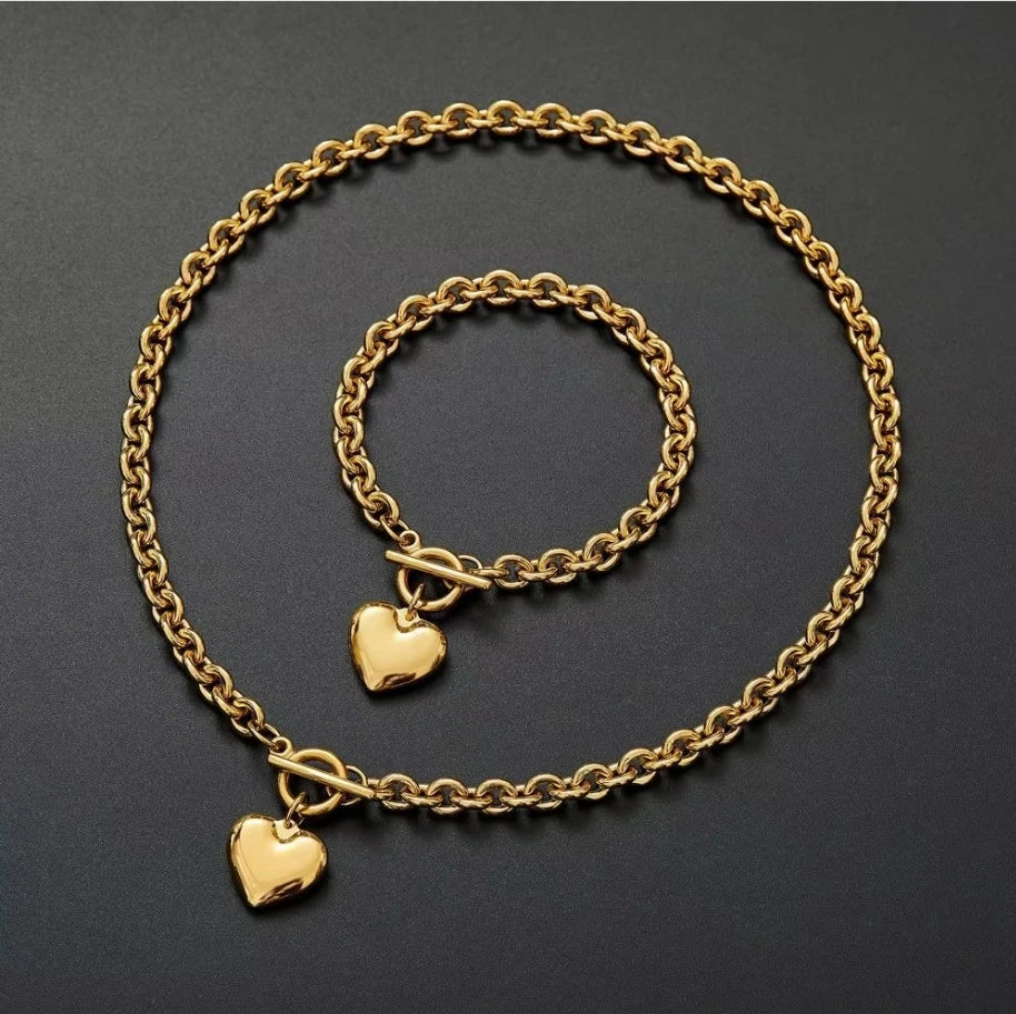 Women’s Pearl Love Necklace Bracelet Jewelry Set