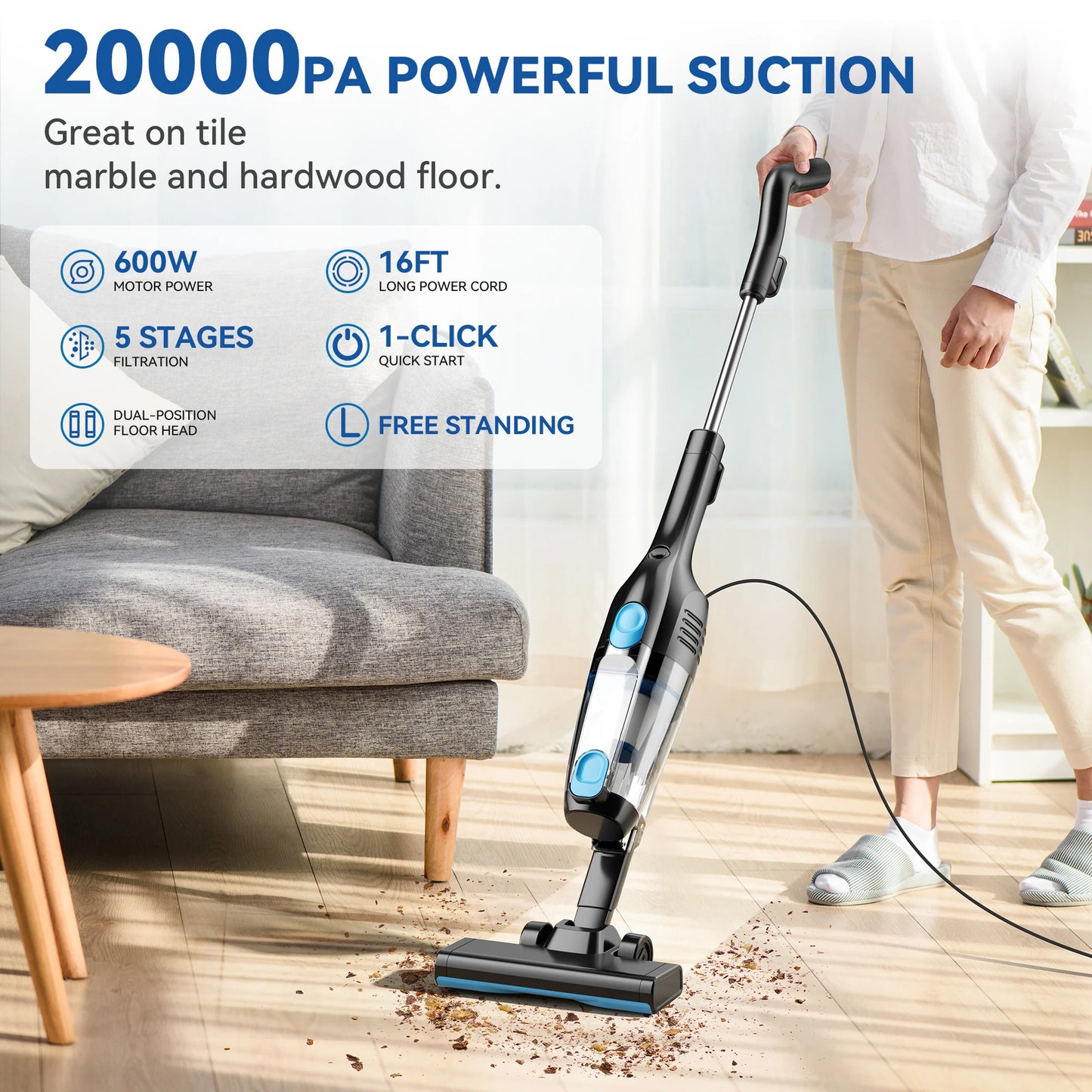 Corded Handheld Vacuum Cleaner 16Kpa Powerful Suction