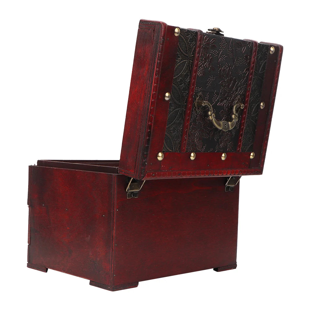 Vintage Wooden Jewelry Storage Box with Mirror