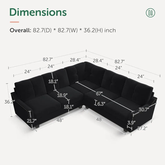 Convertible L-Shaped Sectional Sofa Living Room