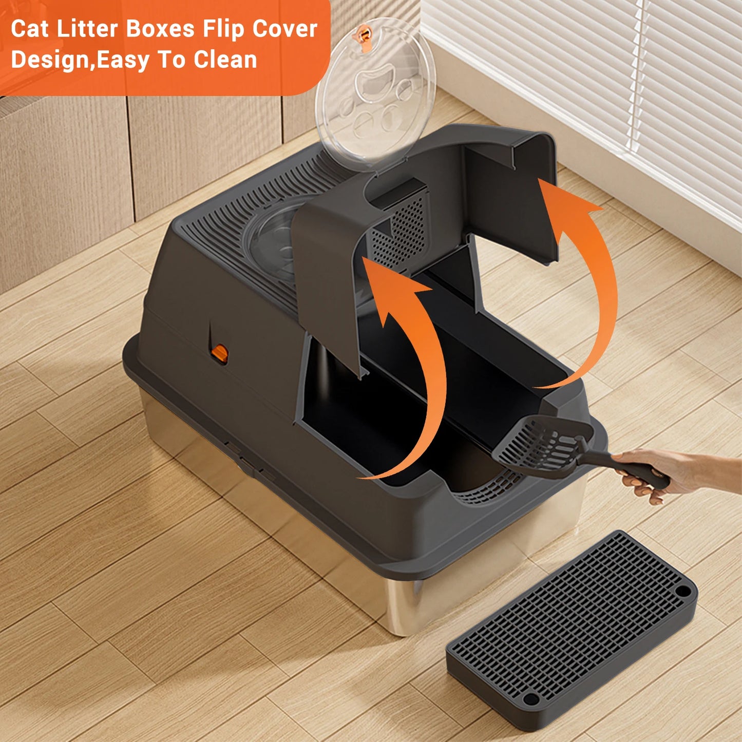 Stainless Steel Enclosed Cat Litter Box with Lid