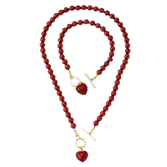 Women’s Pearl Love Necklace Bracelet Jewelry Set