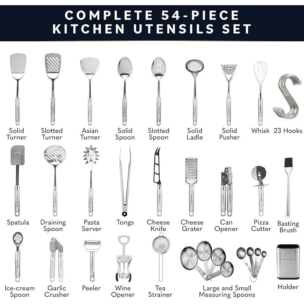 54-Piece Stainless Steel Kitchen Utensils Set
