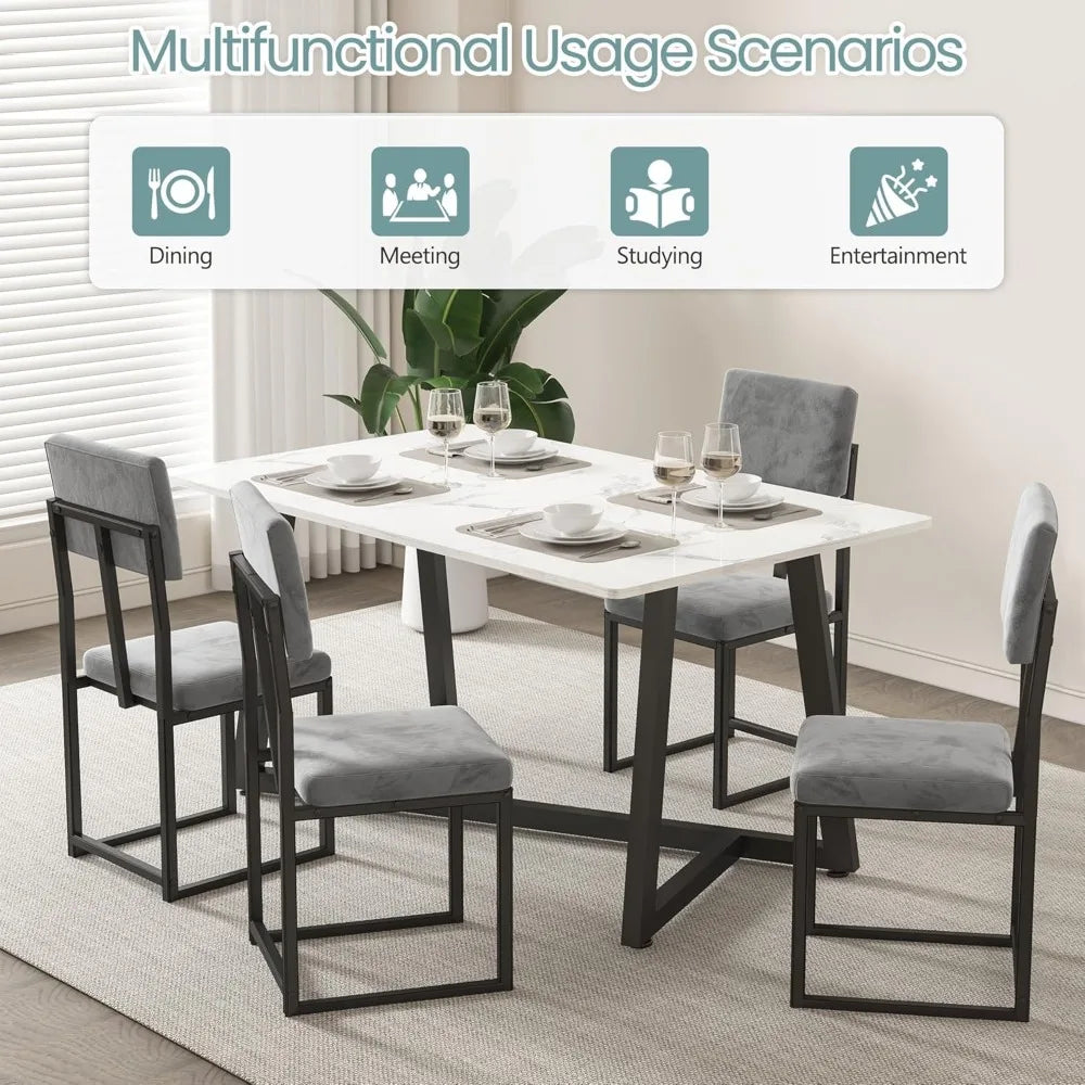 Modern 5-Piece Dining Set Marble Table Chairs