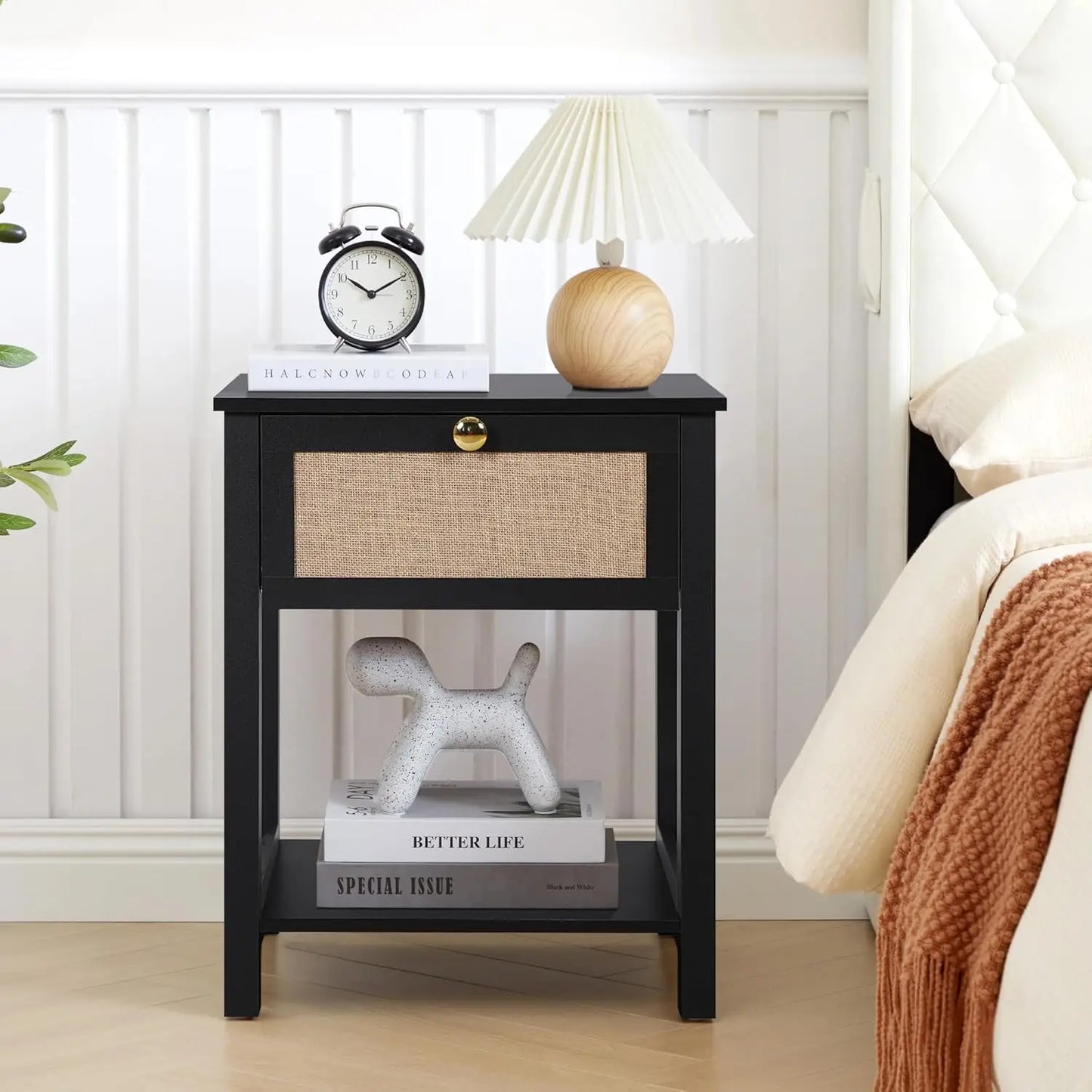 Modern Flax Wood Nightstand with Drawer