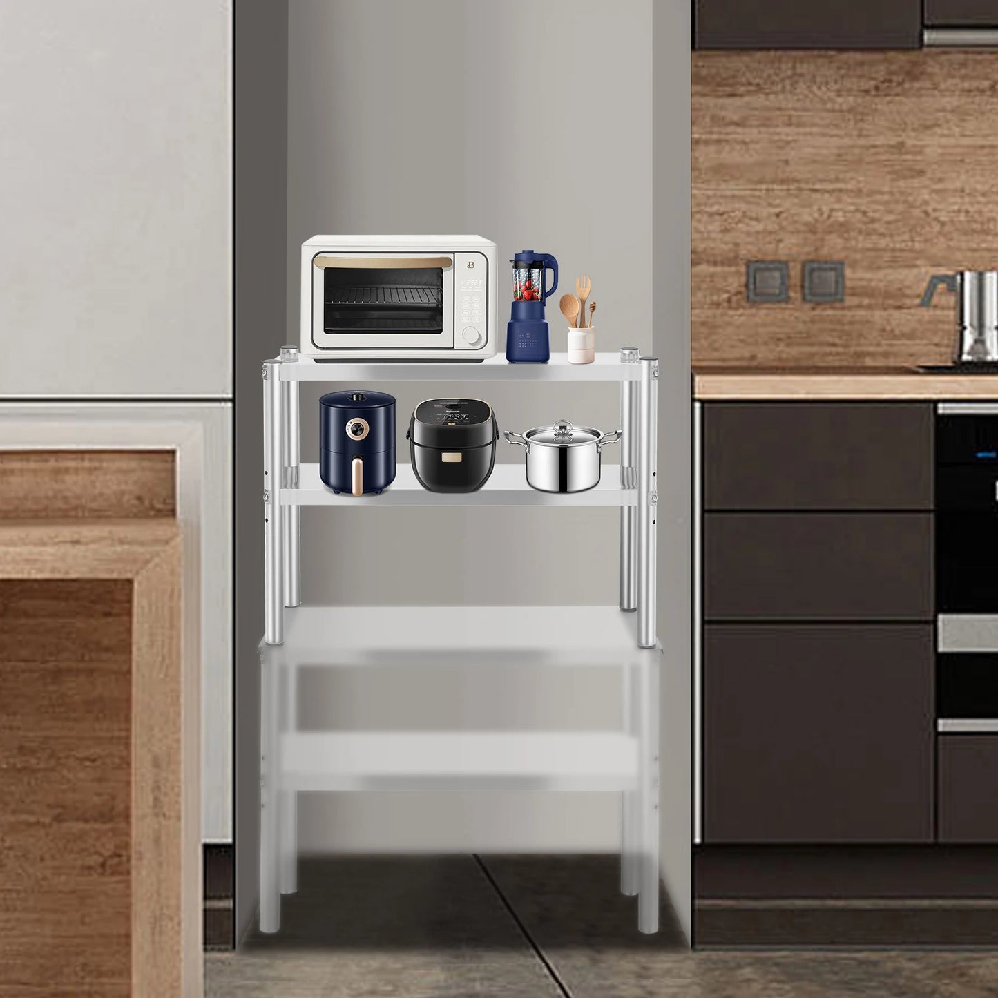 Adjustable 2-Tier Stainless Steel Kitchen Shelf