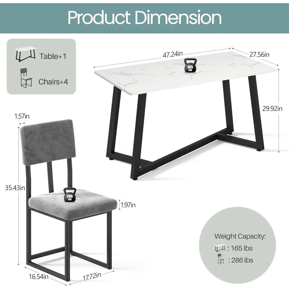 Modern 5-Piece Dining Set Marble Table Chairs