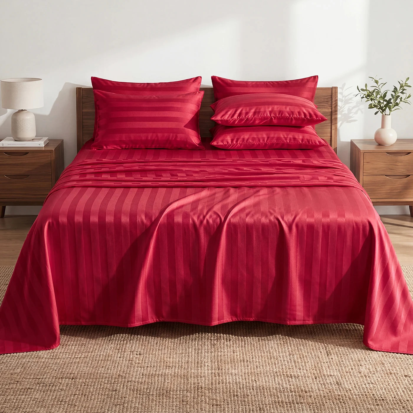 Elegant Striped Satin Sheet and Pillowcase Set