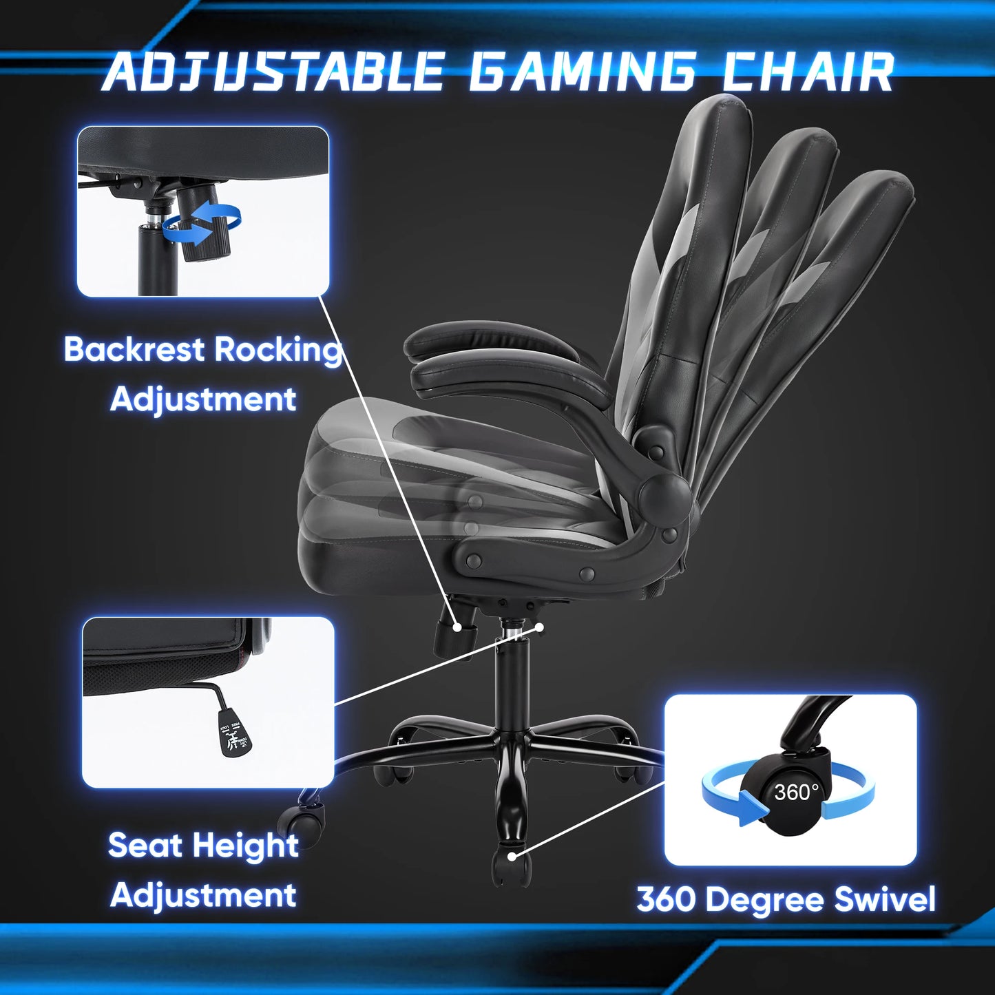 Ergonomic Gaming Office Chair PU Leather Adjustable