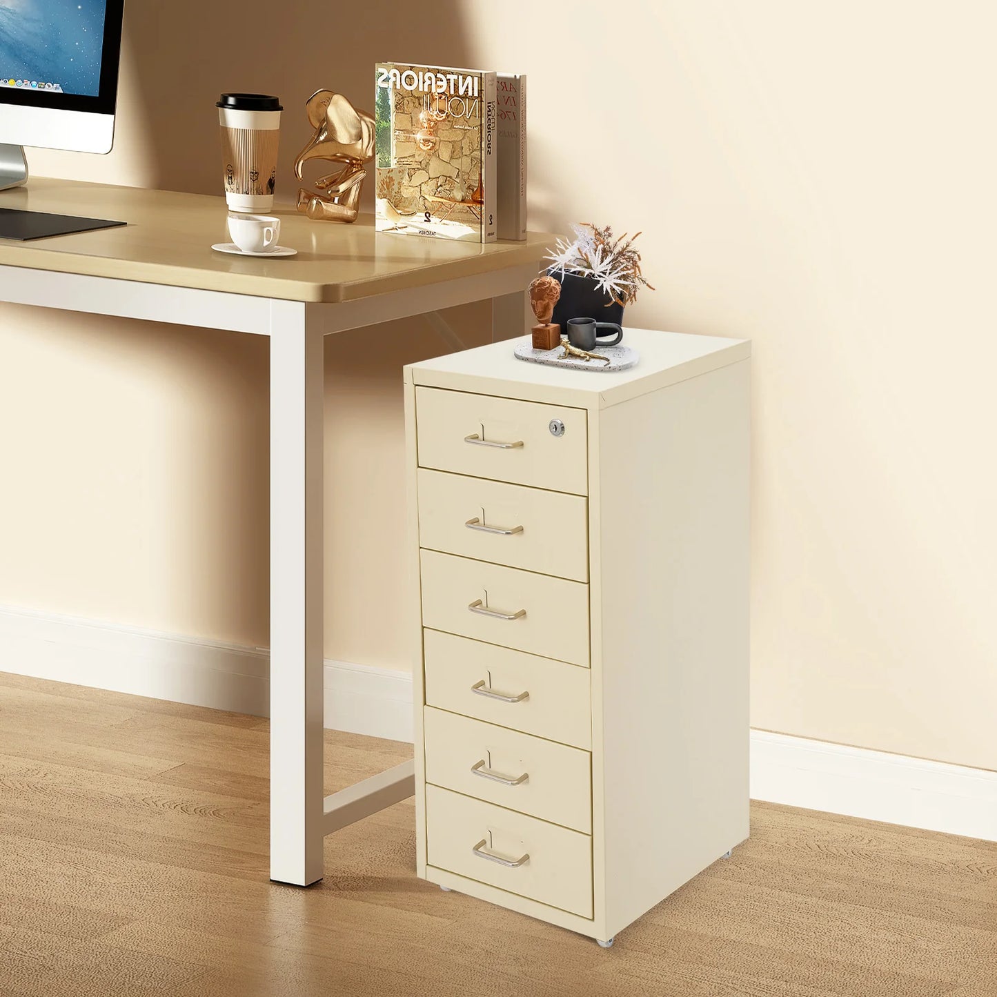 6-Drawer Lockable Rolling Metal File Cabinet