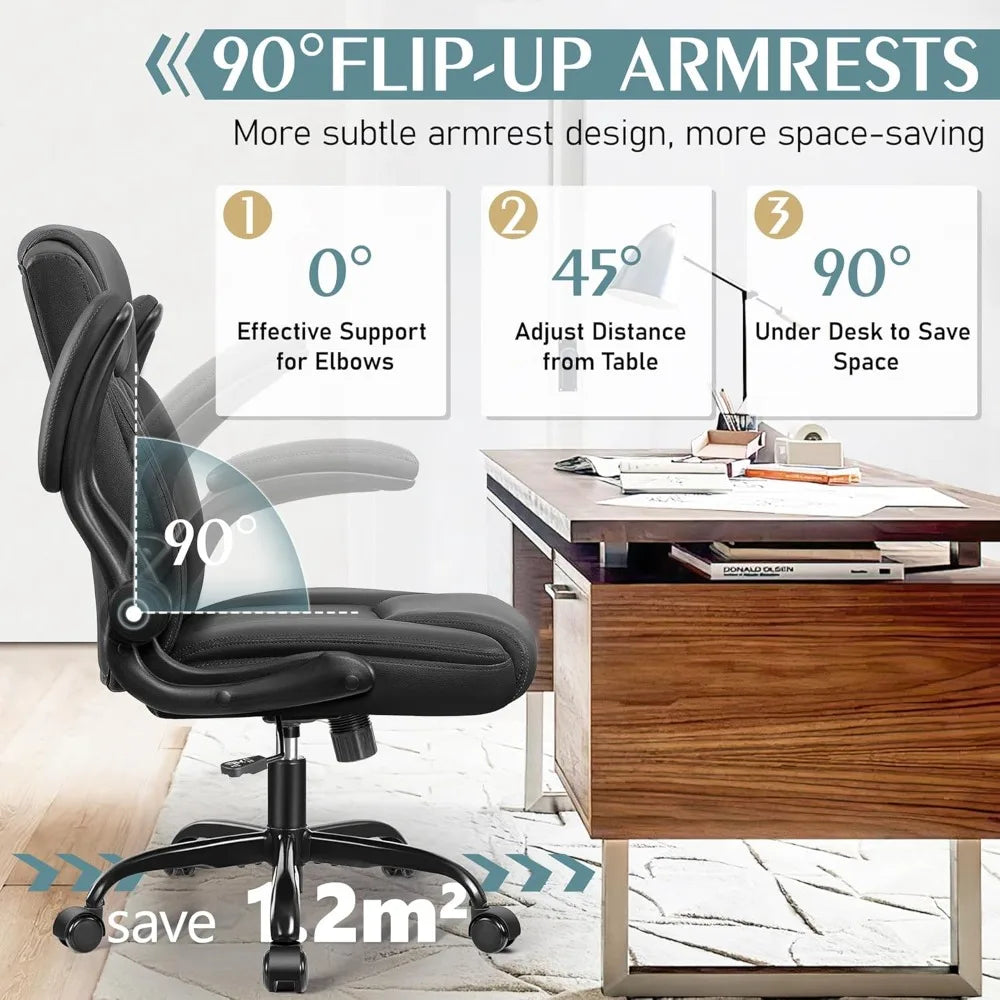 Leather Office Chair Ergonomic Swivel Wheels