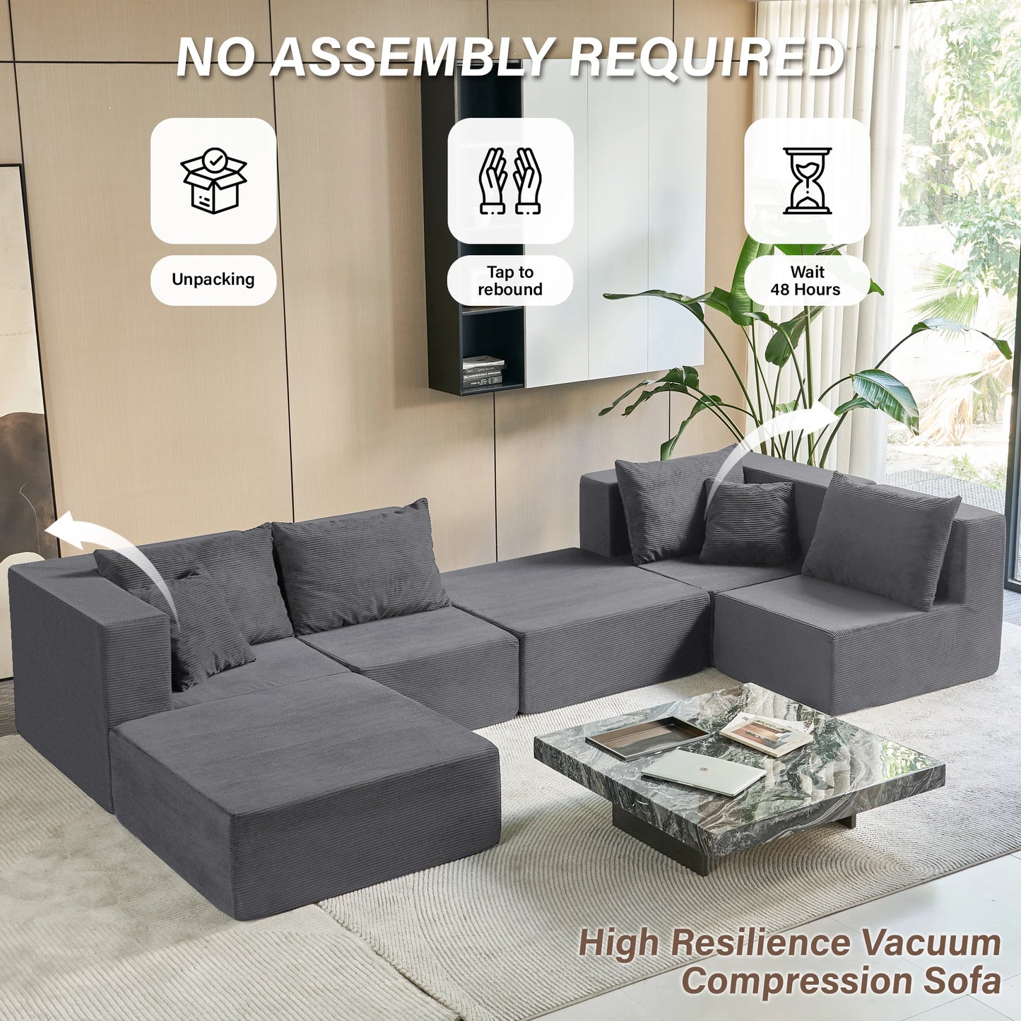 Large Modular Corduroy Sectional Sofa Sleeper Set