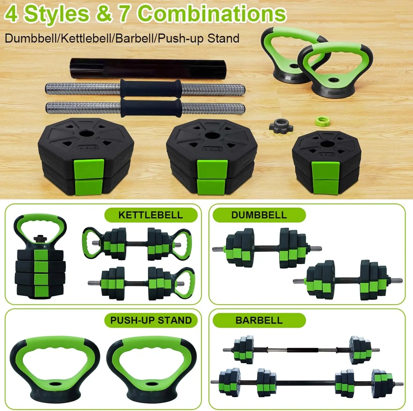 4-in-1 Adjustable Dumbbell Kettlebell Barbell Set