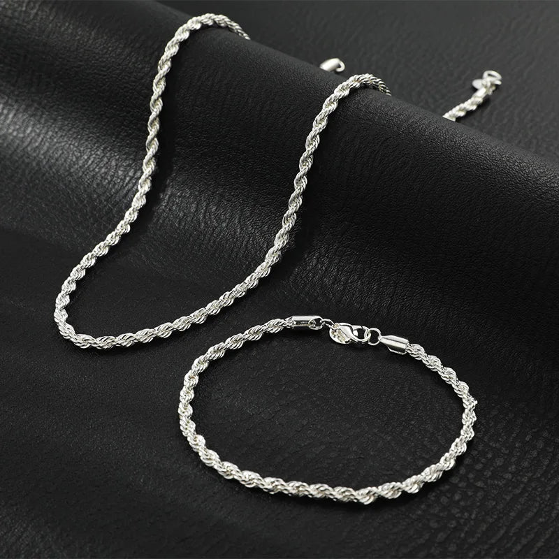 2pcs Silver Plated Necklace Bracelet Set