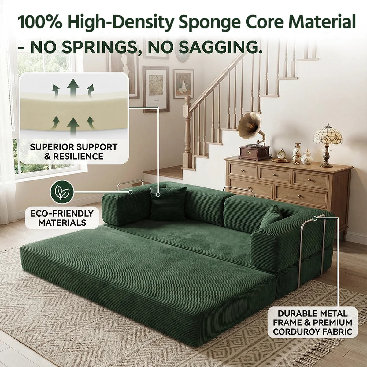 4-in-1 Queen Corduroy Futon Sofa Bed