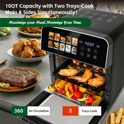 10QT Digital Air Fryer Toaster Oven Combo with 10 Presets
