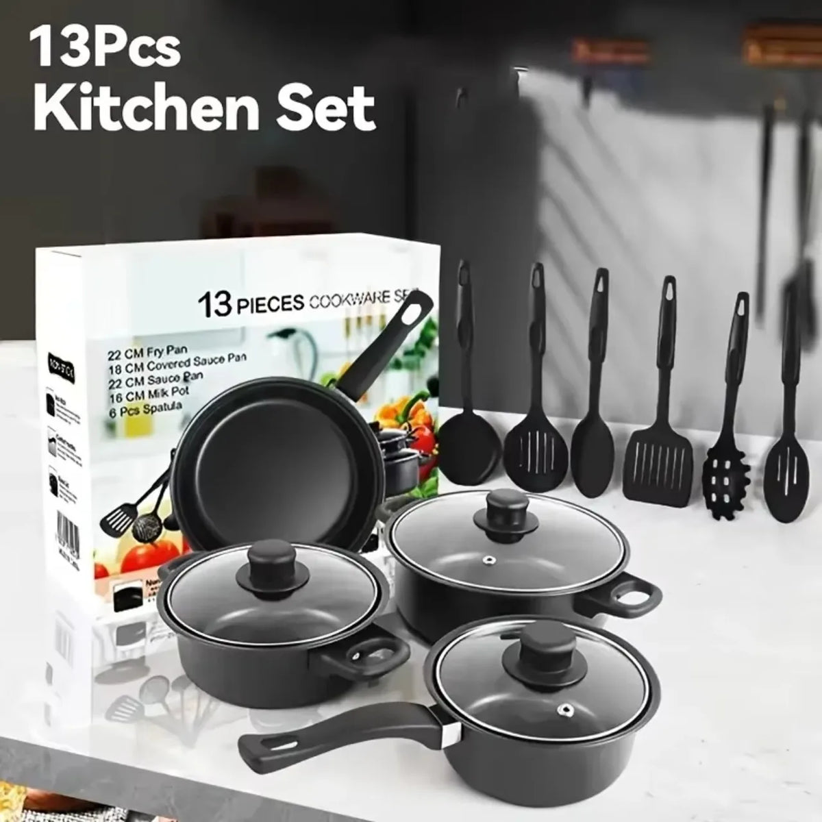 13-Piece Nonstick Cookware Set – Induction-Compatible Pots & Pans with Utensils