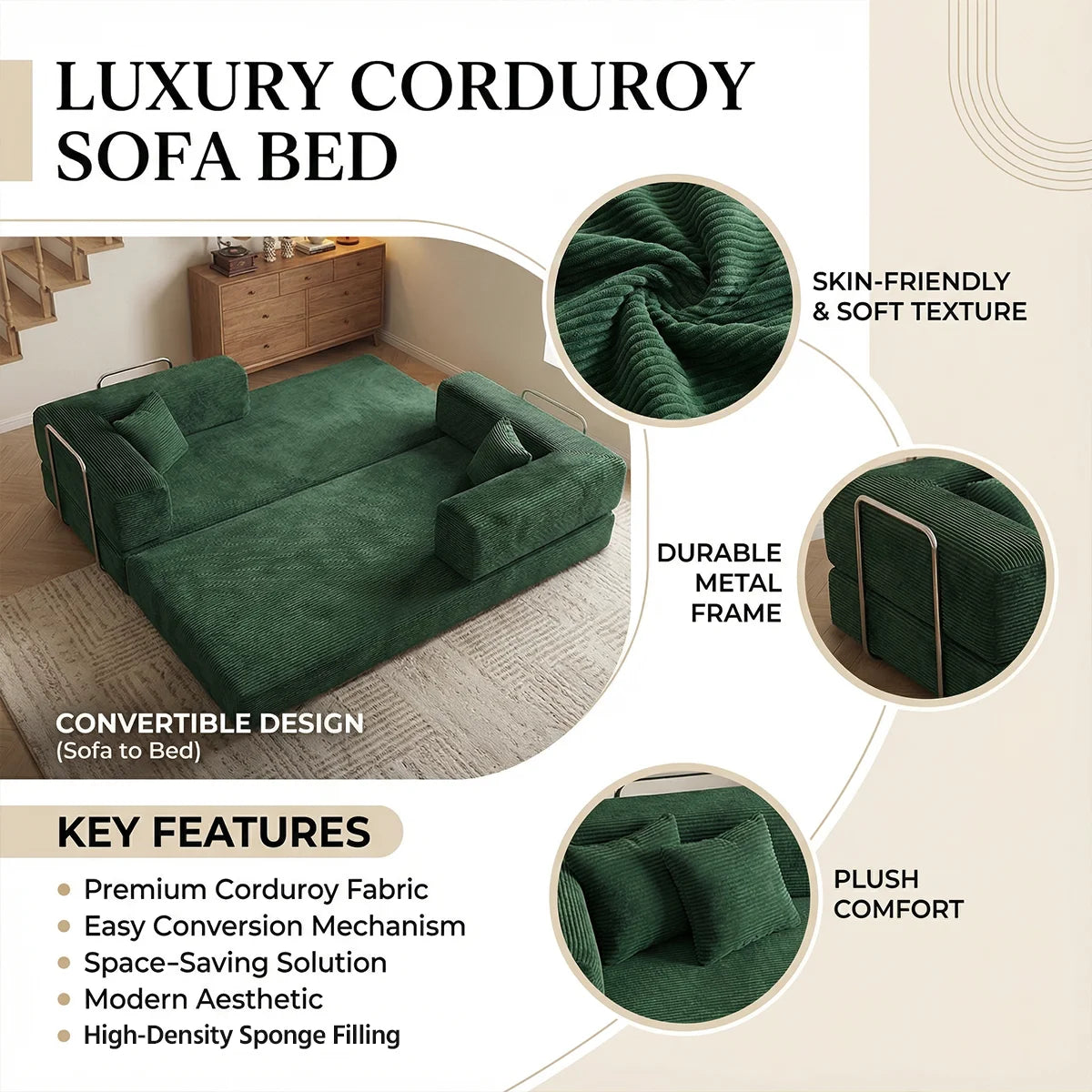 4-in-1 Queen Corduroy Futon Sofa Bed