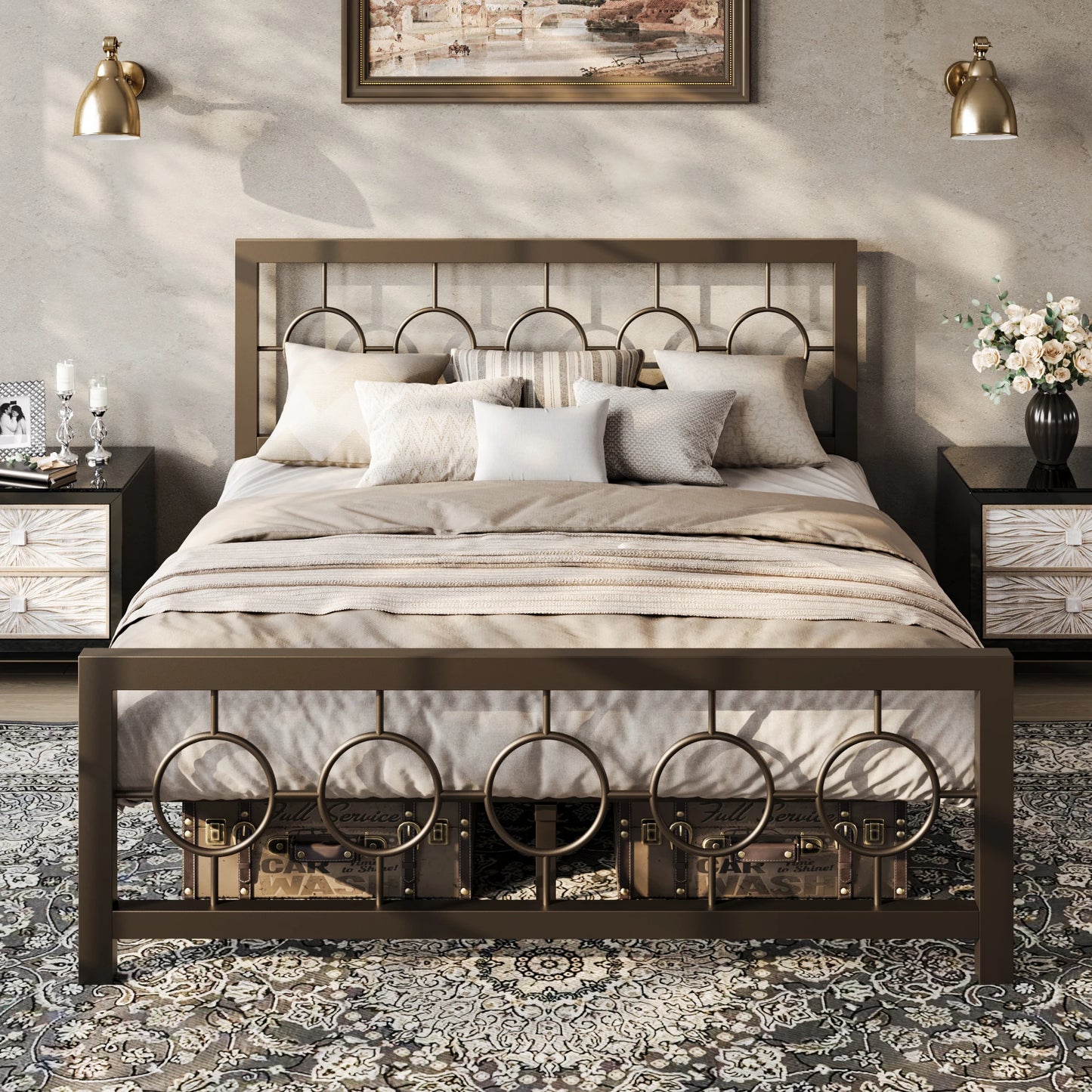 Vintage Metal Platform Bed Frame Storage