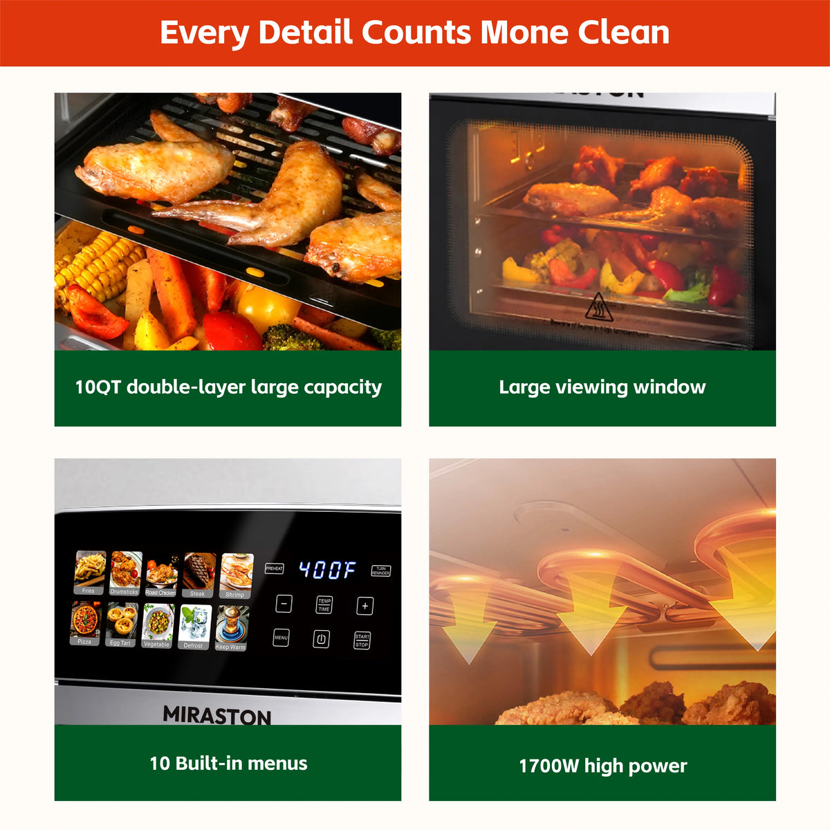 10QT Digital Air Fryer Toaster Oven Combo with 10 Presets