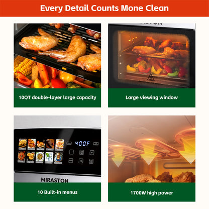 10QT Digital Air Fryer Toaster Oven Combo with 10 Presets