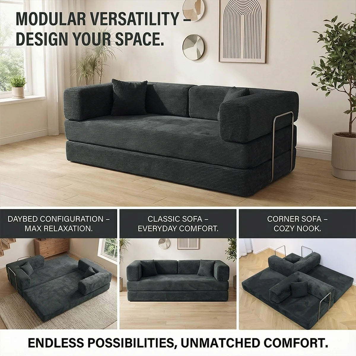 4-in-1 Queen Corduroy Futon Sofa Bed