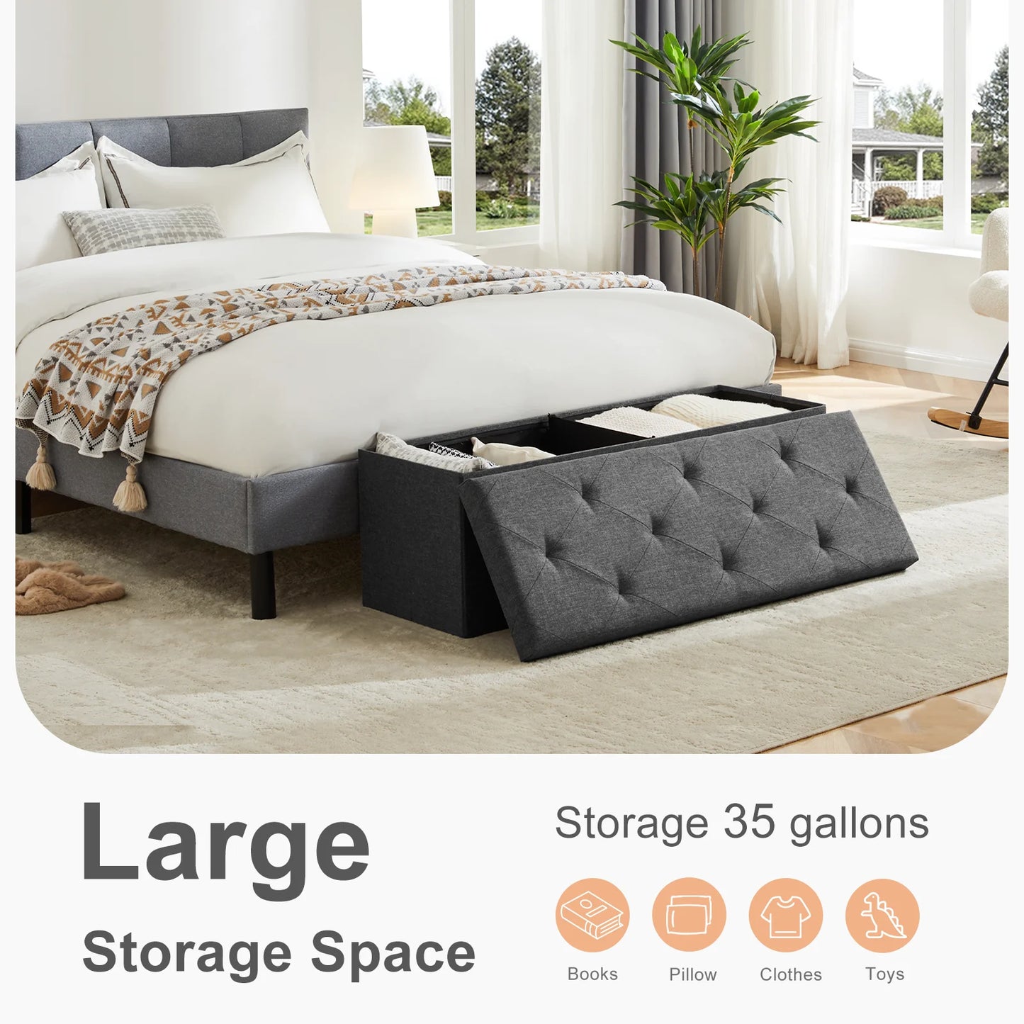 Heavy Duty Folding Storage Ottoman Bench
