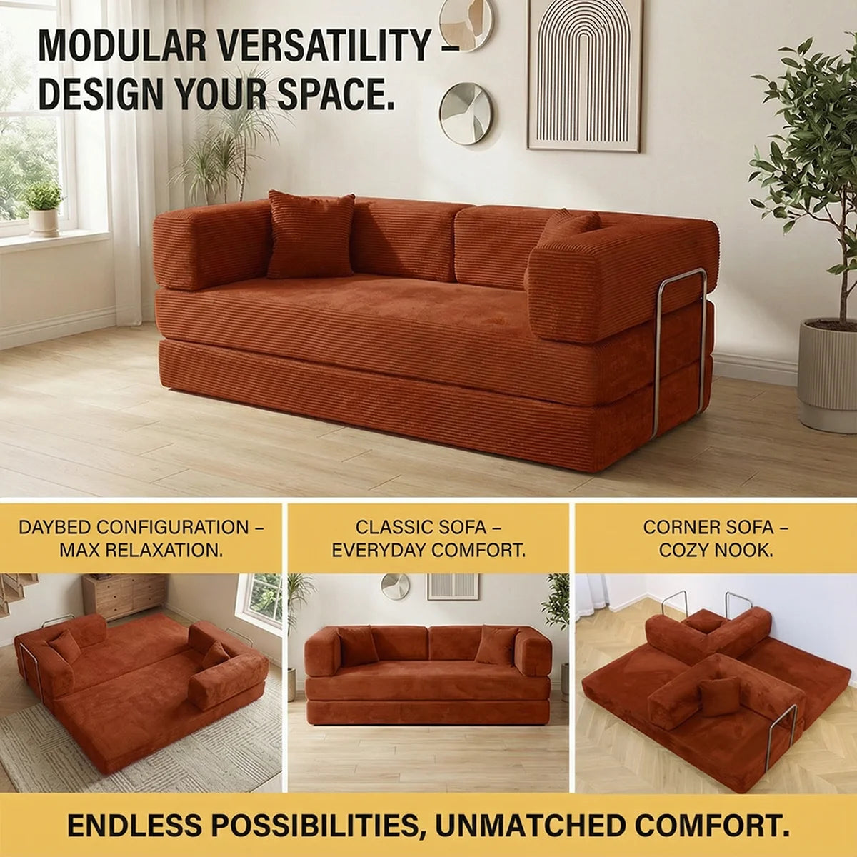 4-in-1 Queen Corduroy Futon Sofa Bed