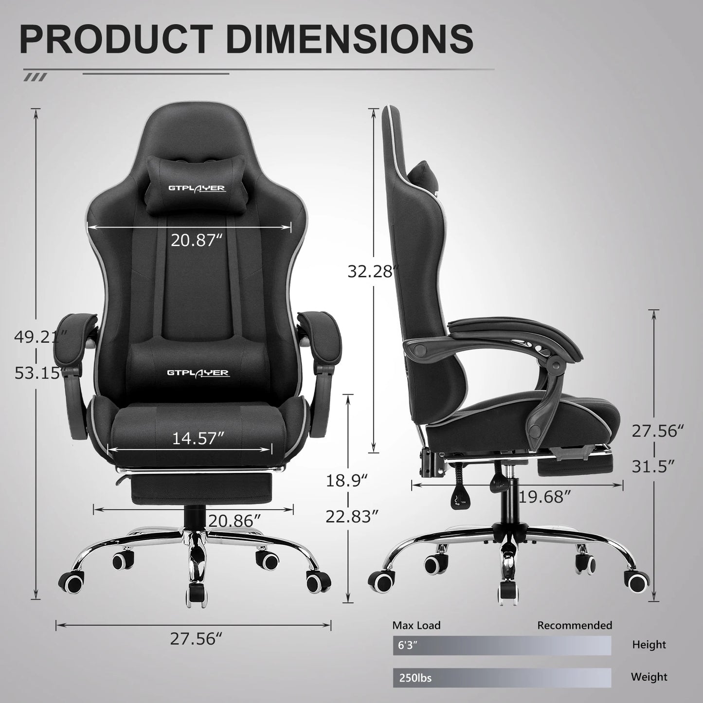 Ergonomic GTPLAYER Gaming Chair with Footrest