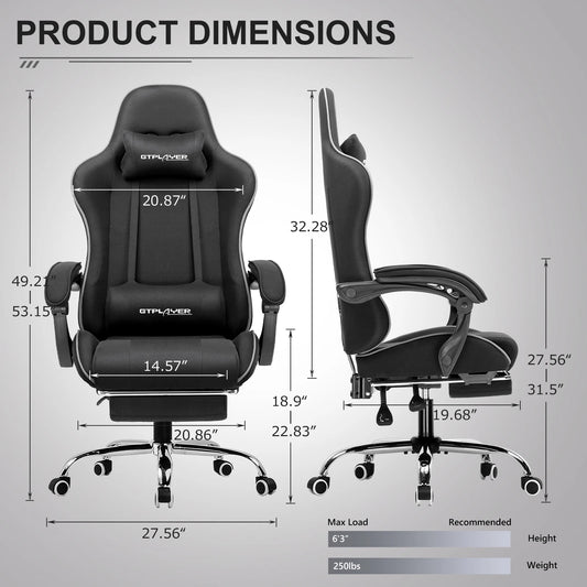 Ergonomic GTPLAYER Gaming Chair with Footrest