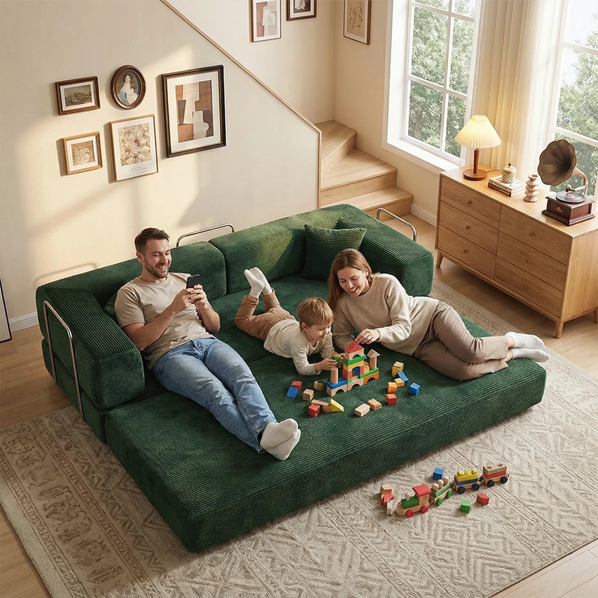 4-in-1 Queen Corduroy Futon Sofa Bed
