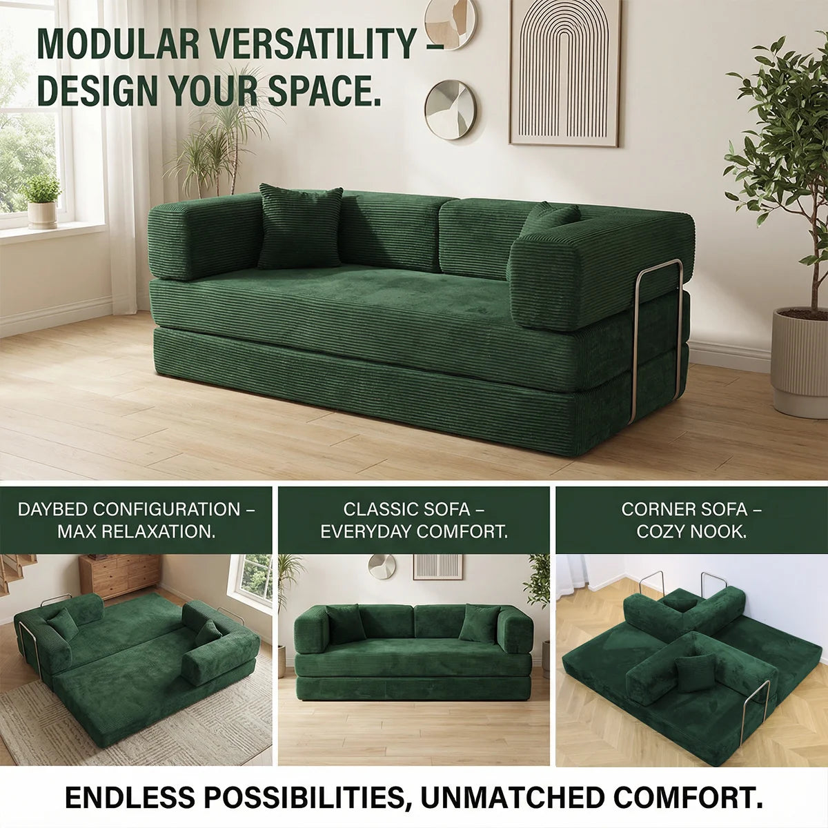 4-in-1 Queen Corduroy Futon Sofa Bed