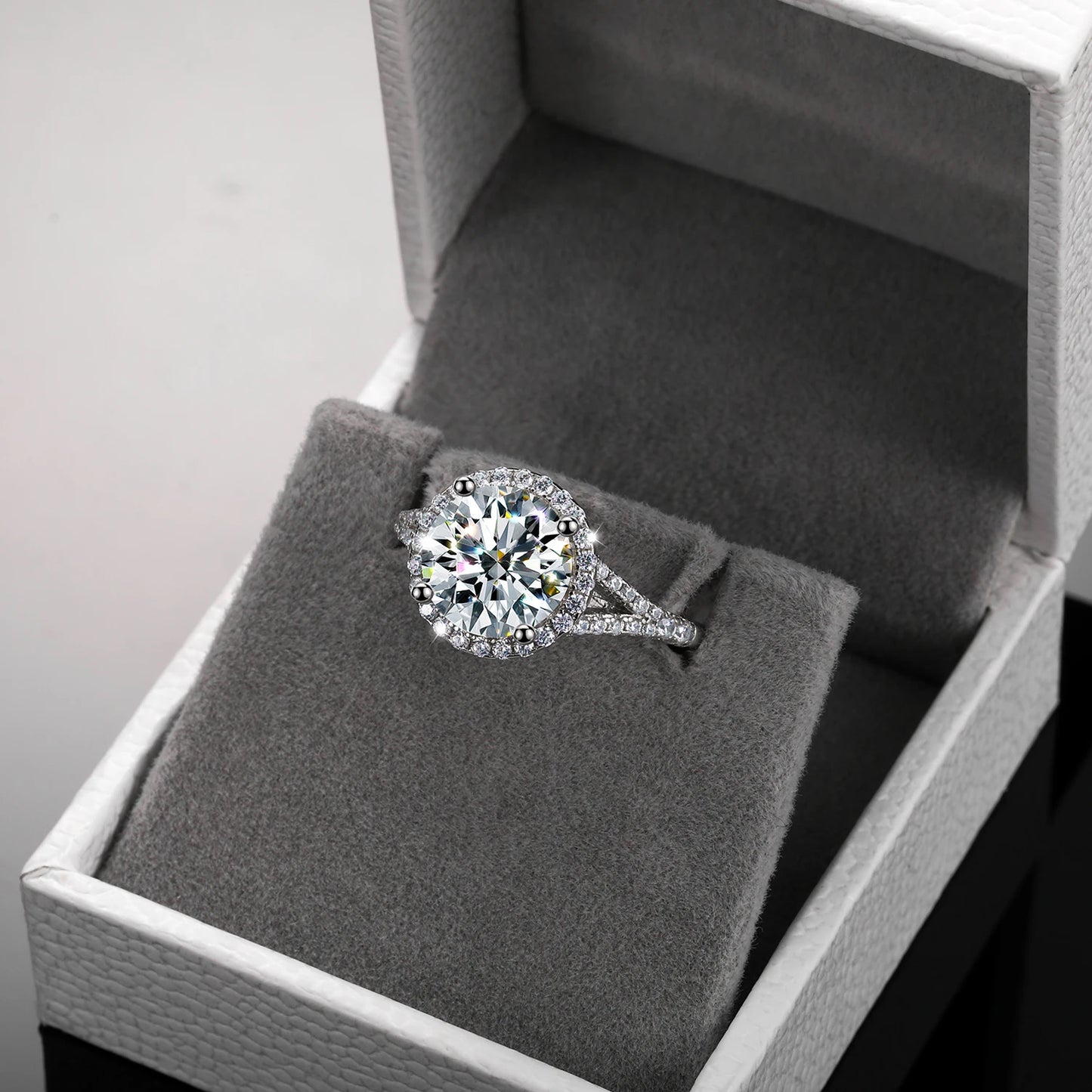 3ctw Round Cut Moissanite Double Halo Engagement Ring in 925 Sterling Silver | Passes Diamond Tester