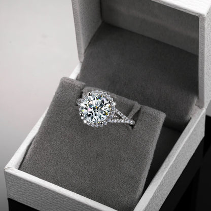 3ctw Round Cut Moissanite Double Halo Engagement Ring in 925 Sterling Silver | Passes Diamond Tester