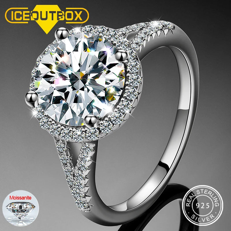 3ctw Round Cut Moissanite Double Halo Engagement Ring in 925 Sterling Silver | Passes Diamond Tester