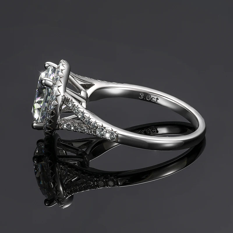 3ctw Round Cut Moissanite Double Halo Engagement Ring in 925 Sterling Silver | Passes Diamond Tester