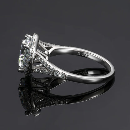 3ctw Round Cut Moissanite Double Halo Engagement Ring in 925 Sterling Silver | Passes Diamond Tester