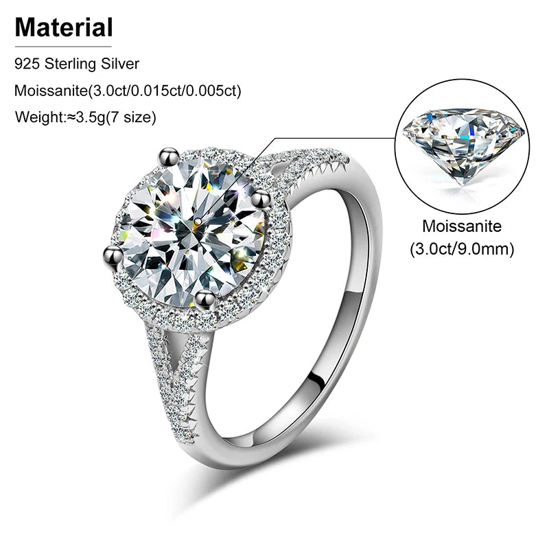 3ctw Round Cut Moissanite Double Halo Engagement Ring in 925 Sterling Silver | Passes Diamond Tester