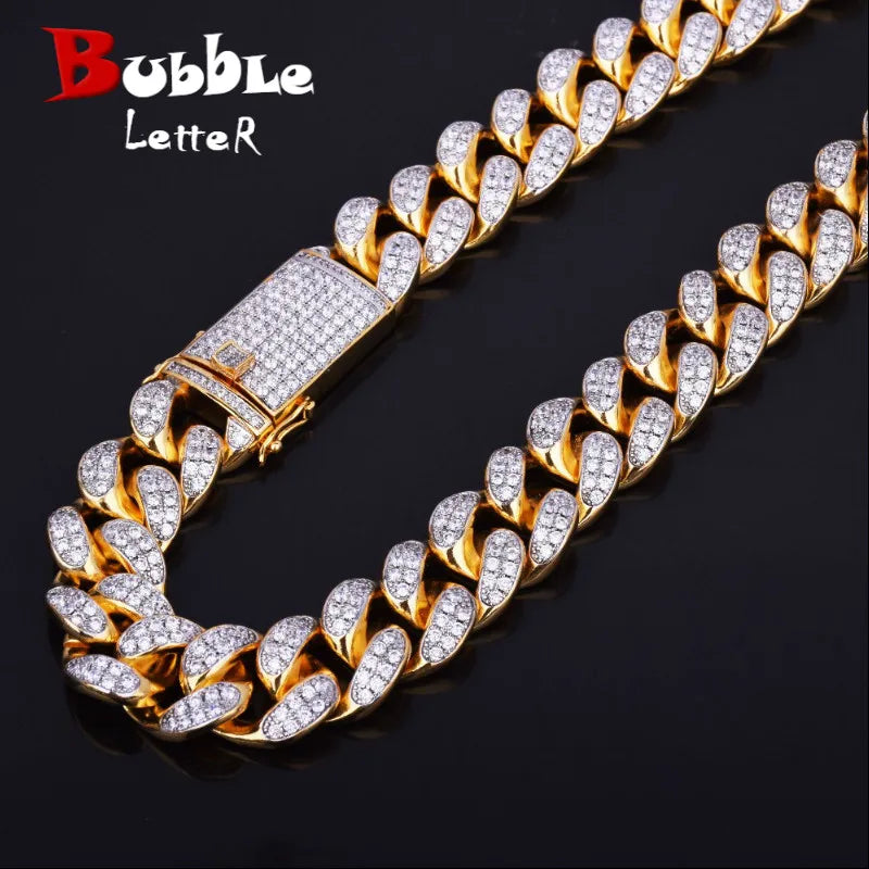Men's Iced Out Bubble Letter Miami Cuban Link Chain | 18K Gold Plated Hip Hop Choker | Custom Initial Bling Jewelry
