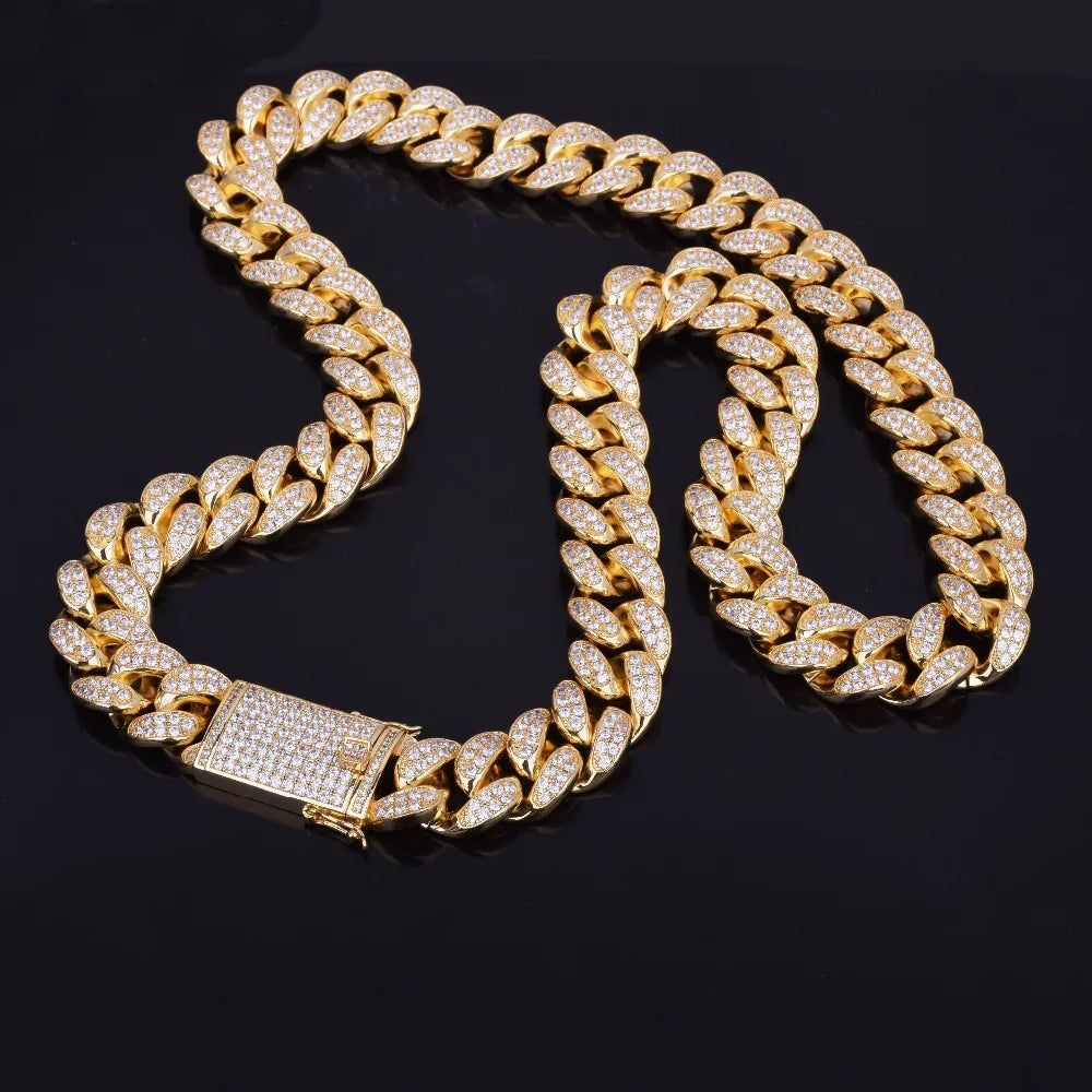 Men's Iced Out Bubble Letter Miami Cuban Link Chain | 18K Gold Plated Hip Hop Choker | Custom Initial Bling Jewelry