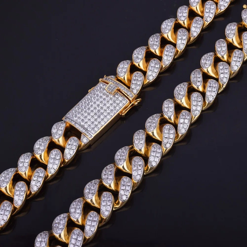 Men's Iced Out Bubble Letter Miami Cuban Link Chain | 18K Gold Plated Hip Hop Choker | Custom Initial Bling Jewelry