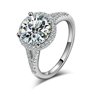 3ctw Round Cut Moissanite Double Halo Engagement Ring in 925 Sterling Silver | Passes Diamond Tester