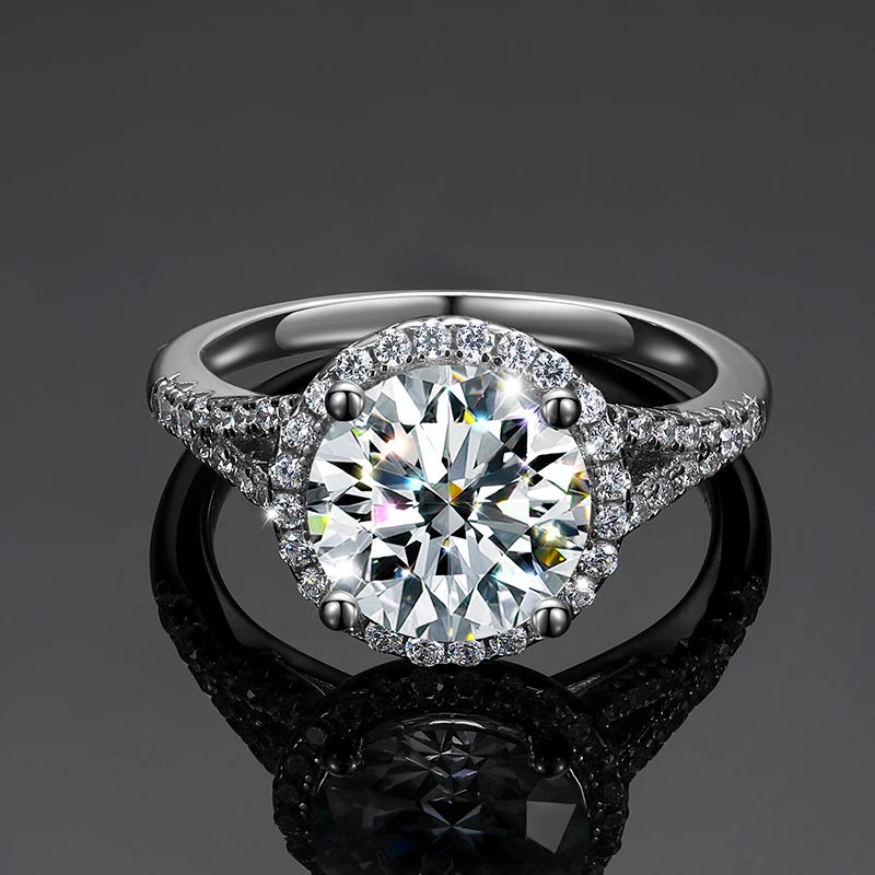 3ctw Round Cut Moissanite Double Halo Engagement Ring in 925 Sterling Silver | Passes Diamond Tester
