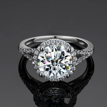 3ctw Round Cut Moissanite Double Halo Engagement Ring in 925 Sterling Silver | Passes Diamond Tester