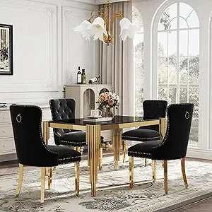 Glass Dining Table Set Gray Velvet Chairs